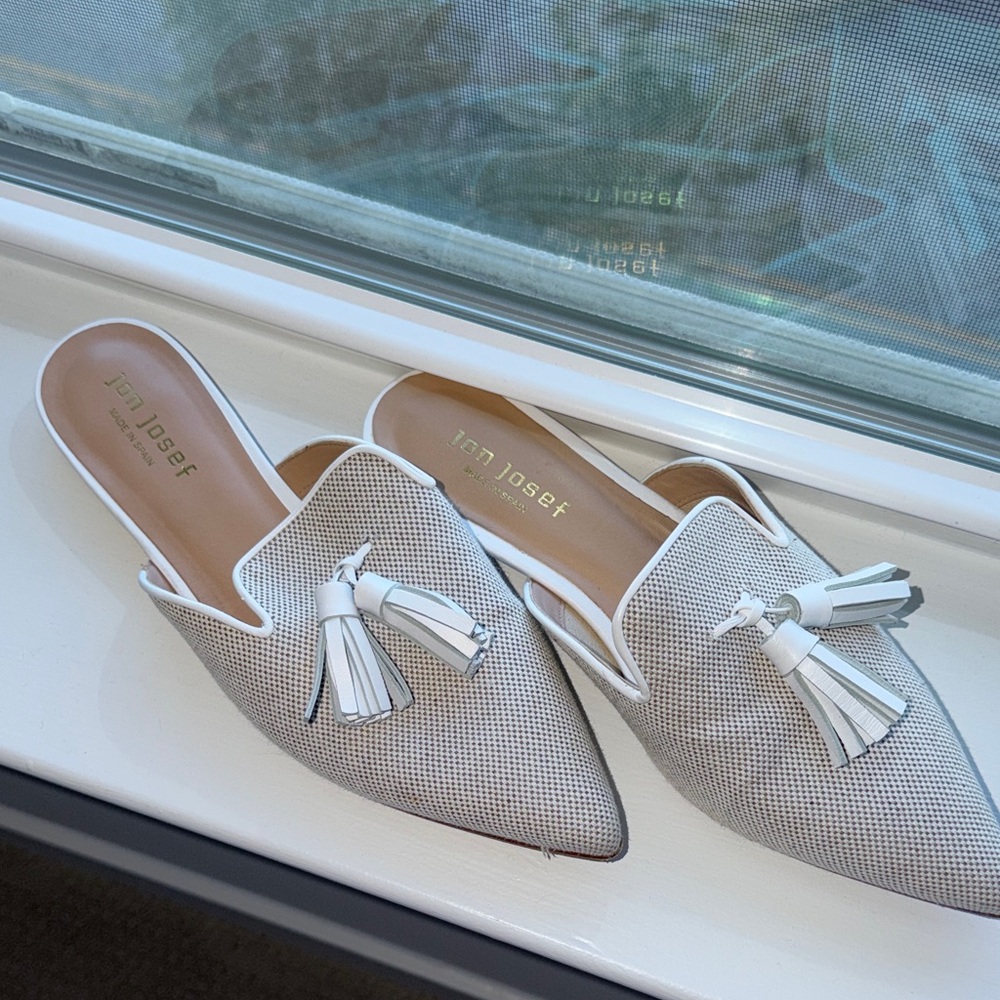 Jon Josef Women's White Tassel Mules